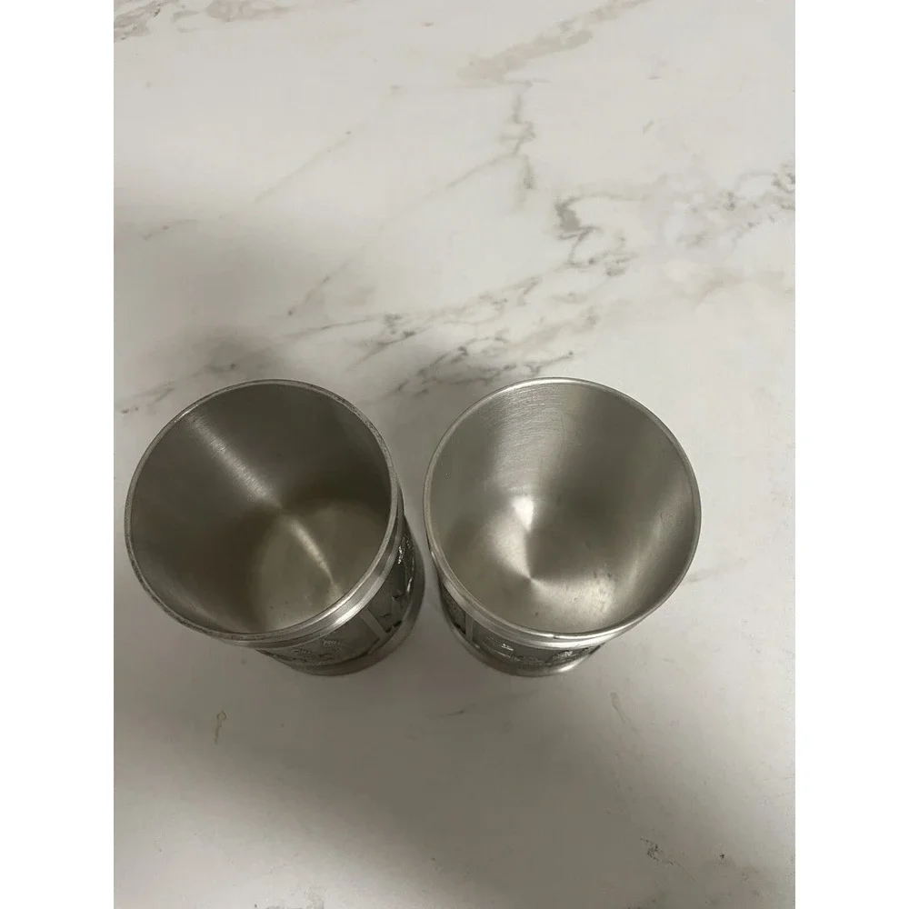Pair of Vintage‎ Selwin Pewter Malaysia Souvenir Scenes Glasses Cups 3.5